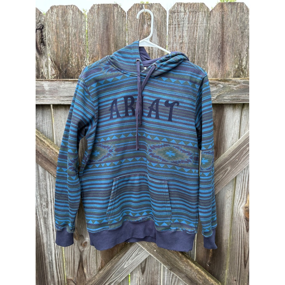 Ariat REAL Womens Small Blue Southwestern Striped Hoodie Dark River 10046259